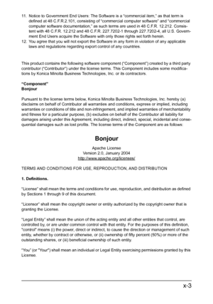 Page 4x-3
11. Notice to Government End Users: The Software is a “commercial item,” as that term is 
defined at 48 C.F.R.2.101, consisting of “commercial computer software” and “commercial 
computer software documentation,” as such terms are used in 48 C.F.R. 12.212. Consis-
tent with 48 C.F.R. 12.212 and 48 C.F.R. 227.7202-1 through 227.7202-4, all U.S. Govern-
ment End Users acquire the Software with only those rights set forth herein.
12. You agree that you will not export the Software in any form in...