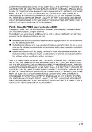 Page 10x-9
LAR PURPOSE ARE DISCLAIMED.  IN NO EVENT SHALL THE COPYRIGHT HOLDERS OR 
CONTRIBUTORS BE LIABLE FOR ANY DIRECT, INDIRECT, INCIDENTAL, SPECIAL, EXEM-
PLARY, OR CONSEQUENTIAL DAMAGES (INCLUDING, BUT NOT LIMITED TO, PROCURE-
MENT OF SUBSTITUTE GOODS OR SERVICES; LOSS OF USE, DATA, OR PROFITS;
OR BUSINESS INTERRUPTION) HOWEVER CAUSED AND ON ANY THEORY OF LIABIL-
ITY, WHETHER IN CONTRACT, STRICT LIABILITY, OR TORT (INCLUDING NEGLIGENCE 
OR OTHERWISE) ARISING IN ANY WAY OUT OF THE USE OF THIS SOFTWARE,...