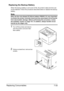 Page 186Replacing Consumables7-33 Replacing the Backup Battery
When the backup battery is at its end of life, the printer’s date and time can-
not be retained. Follow the procedure described below to replace the backup 
battery.
Note
Only use the coin-shaped 3V lithium battery CR2032. It’s very important 
to protect the printer controller board and any associated circuit boards 
from electrostatic damage. Before performing this procedure, review 
the antistatic caution on page 10-3. In addition, always handle...