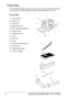 Page 18Getting Acquainted with Your Printer 4
Printer Parts
The following drawings illustrate the parts of your printer referred to through-
out this guide, so please take some time to become familiar with them.
Front View
1—Control panel
2—Output tray
3—Fuser unit
4—Right side cover
5—Tray 1 (Manual feed tray)
6—Transfer roller
7—Transfer belt unit
8—Tray 2
9—Print unit
10—Grip
11—Laser lens cleaning tool
12—Front cover
13—Waste toner bottle
14—Toner cartridge 
1
14
1323
4
5
6
12
11
10 9 8 7
Y
YP
U
S
H
14
13...