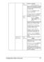 Page 71Configuration Menu Overview 57
RGB 
INTENTSettingsVIVID/
PHOTOGRAPHIC
Specify the characteristic applied 
when converting RGB text data 
to CMYK data.
If 
VIVID is selected, a vivid 
output is produced.
If 
PHOTOGRAPHIC is selected, 
a brighter output is produced.
RGB 
GRAYSettingsCOMPOSITE 
BLACK/BLACK 
AND GRAY/BLACK 
ONLY
Specify how black and grays are 
reproduced in RGB text data.
If 
COMPOSITE BLACK is 
selected, black is reproduced 
using the CMYK colors.
If 
BLACK AND GRAY is 
selected, black and...