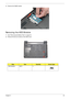 Page 53Chapter 343
4.Remove the DIMM module. 
Removing the HDD Module 
1.See “Removing the Battery Pack” on page 40.
2.Remove the two (2) screws on the HDD cover.
StepSizeQuantityScrew Type
HDD Module M2*6 2 