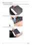 Page 6252Chapter 3
Removing the Keyboard
1.Push down on the four (4) latches holding the keyboard in place. The latches are behind and between keys 
esc/F1, F5/F6, F10/F11 and Ins/Del.
2.Release each latch one at a time from. 
3.Gently pry up the keyboard from the back. 