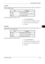 Page 313Default Setting (System Menu) 
OPERATION GUIDE8-49
8
LF Action
Set the line feed action when the machine receives the line feed code (character code 0AH). The table below 
shows the available settings.
Use the procedure below to specify a LF action.
1Press the  System Menu  key.
2Press [Printer], [ ] and [Change] of  LF Action.
3Press [LF Only], [LF an d CR] or [Ignore LF].
4Press [OK].
CR Action
Set the character return action when the machine receives  the character return code (character code 0DH)....