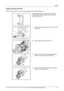 Page 37English 
DF-760(B), MT-720(B), BF-720, PH-5A, PH-5B AND PH-5C OPERATION GUIDE 35
Staple cartridge holder B/C
Follow the steps below to remove jammed staples from the optional folding unit. 
If the illustration shown displays on the machine’s 
operation panel, there is a paper jam in the staple 
cartridge holder B or C.
1Push the folding unit release lever and pull out the 
folding unit. 
2Remove staple cartridge holder B or C. 
3Open the cover plate (B) of the staple cartridge 
holder and remove any...