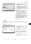 Page 369Management
11-3
11
5Select [Local Authentication] or [Network 
Authentication]. Select [Off] to disable user login 
administration. 
If you select [Network Authentication], enter the 
host name (62 characters or less) and domain 
name (256 characters or less) for the 
Authentication Server. Select [NTLM] or [Kerberos] 
as the server type.
NOTE: If the login user name and password are 
rejected, check the following settings.
• Network Authentication setting of the machine
• User property of the...