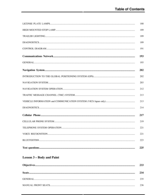 Page 206188LICENSE  PLATE  LAMPS............................................................................................................................................
189HIGH MOUNTED STOP LAMP...................................................................................................................................
189TRAILER LIGHTING.......................................................................................................................................................