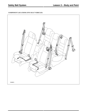 Page 223COMPONENT LOCATIONS (FIVE SEAT VEHICLES)
(G421345) Technical Training250
Lesson 3 – Body and PaintSafety Belt System 