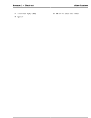 Page 263Touch screen display (TSD)14
Speakers15
RH row two remote audio controls16
Video SystemLesson 2 – Electrical
157Technical Training (G421268) 