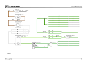 Page 63EXTERIOR LAMPS 
Brake and reverse lamps
Defender (LHD)62
43
EXTE RIOR LAMPS
Brake and reverse lamps
VWR000230-A-01
IN2 IN1
2A 2B
1
POS4-CRA NKPOS3-IGN POS2-AUX
(NON ALARM)
J
(130) (130) (90)
(110)
(130) (90) (110)
F E
D
C
(TD5)(TDI)
(TDI ALARM) (TD5)
B A
H G
(90) (110)
15 AMPFUSE 14
(TD5)(TDI)
(TD5)
10 AMPFUSE 1360 AMPLINK 5
EARTH (E107)
12 VO LTS
C0376-6 C1763-6 C0376-7 C1763-7 C0376-7 C0390-7
C0376-7 C1759-7
C0376-9 C1763-9
C0448-4 C0162-4C0376-9 C1759-9
C0376-6 C1759-6 C0580-14C0376-9 C0390-9
C0448-5...