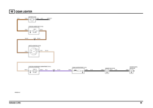 Page 99CIGAR LIGHTER 
Defender (LHD)9849
CIGAR LIGHTER
VWR000250-A-01
IN2 IN1
2A 2B
1
POS4-CRA NKPOS3-IGN POS2-AUXFUSE 1620 AMP60 AMPLINK 5
EARTH (E107)
12 VOLTS
C0550-3 C0295-11 C0295-13 C0089-1 C0089-2 C0580-18 C0580-17C1730-1
C1043-1C0570-2 C0632-1C0045-1 C0192-1
A364 A462
CIGAR LIGHTER-FRONT (J112) BATTERY (P100)
0550 (K108) HEADER-EARTH
HEADER 0295 (K109) FUSE BOX-PASSENGER COMPARTMENT (P101) FUSE BOX-UNDER SEAT (P140)
SWITCH-IGNITION (S176)
B,1.5D B,1.0D WO,4.0D
PG,1.0D PG,2.0 NW,4.0D NW,4.0D N,10.0 B,40.0 