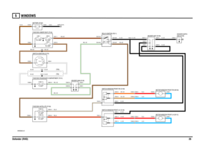 Page 27WINDOWS 
Defender (RHD)26
5
WINDOWS
VWR000940-A-01
87A
87
86 85 303
1
23
1
23
1
23
1
2
IN2 IN1
2A 2B
1
POS4-CRANKPOS3-IGN POS2-AUX
(TDI) (TD5)
100 AMPLINK 1
60 AMPLINK 3
FUSE 3420 AMPFUSE 3520 AMP
0550 (K108) HEADER-EARTH
FUSE 155 AMP
60 AMPLINK 5
EARTH (E107)
12 VO LTS
C0285-1 C0285-20C0287-6 C0287-7C0550-9 C0287-4
C0287-9 C0287-10
C0028-1 C0094-1C0571-1C0218-30
C0321-2C0321-1
C0321-3 C0321-4
C0463-2 C0322-2C0326-1 C0326-2 C0463-1 C0322-1 C0242-2
C0595-14
C0595-16 C0595-11C0242-1 C0242-3 C0242-4
C0464-2...