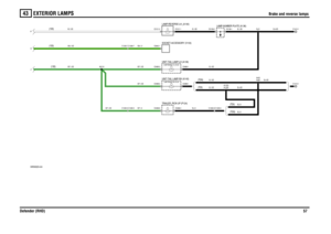 Page 58EXTERIOR LAMPS 
Brake and reverse lamps
Defender (RHD)57
43
Brake and reverse lamps
VWR000220-A-04
(TD5) (TDI)
F
(130)
C
J
C1413-1
21 WATT21 WATT
LAMP BRAKE-RH (A124)
21 WATT
LAMP BRAKE-LH_(A125)21 WATT
C1412-1
(130) (130)
(TD5)
(TDI)
C0139-1 C0139-2
C1305-7 C1260-7 C0942-1
C1305-5 C1260-5C1260-9 C1305-9 C0499-3 C0499-6C0489-1 C0489-2C0490-1 C0490-2C2121-1 C2121-2A155 A153A46 A43SJ1
A210
TRAILER_PICK-UP (P124) LAMP-REVERSE-LH_(A130)
LAMP-NUMBER PLATE (A136)
UNIT-TAIL LAMP-RH (A140) UNIT-TAIL LAMP-LH...