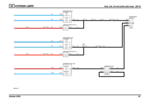 Page 60EXTERIOR LAMPS 
Head, side, tail and number plate lamps - 300 Tdi
Defender (RHD)59
43
Head, side, tail and number plate lamps - 300 Tdi
VWR000320-A-02G
DE B F K
55 WATTLH (Y136) DIPPED BEAM-55 WATTLH (Y135) MAIN BEAM-55 WATTRH (Y132) MAIN BEAM-55 WATTRH (Y133) DIPPED BEAM-5 WATT
J
5 WATT1.2 WATTSIDE LAMP (J125)WARNING LAMP-1.2 WATTMAIN BEAM (J126)WARNING LAMP-
A
C0289-7C0550-1
C0289-2C0550-7 C0550-6
C1267-3 C1266-3C1265-3 C1264-3
C1264-5 C1265-5C0009-3 C0009-1
C0009-2
C0011-3 C0011-2
C0011-1C0538-1...