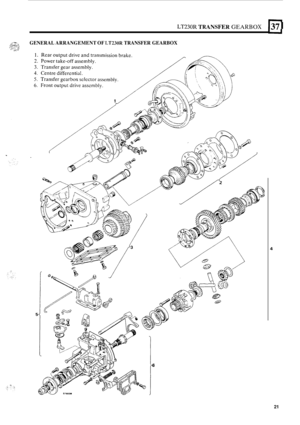 Page 25~~230~ TRANSFER GEARBOX 137 I 
GENERAL ARRANGEMENT OF LT230R TRANSFER  GEARBOX 
4 
21  