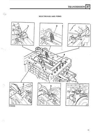 Page 41TRANSMISSION 139 
L 
 (r; 
SELECTOR RAILS AND FORKS 
21 
ST2002M 
11  