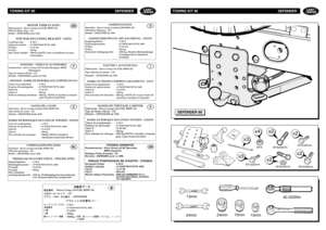 Page 124TOWING KIT 90 DEFENDER
GB
MOTOR VEHICLE DATA
Manufacturer - Rover Group Ltd (GB), BMW (D)
Official Motor Type - LD
Model - DEFENDER from 1998
TOW BAR INCLUDING BRACKET - DATA
Coupling class  - A 50-X
Approval number  - e1*94/20*0616*02*03, 0402
D-Value - 17.41 kN
S-Value - 250 kg
Max Trailer Weight  - 3500 kg (NOTE! refer to handbook for gross 
trainweight.)
FAHRZEUGDATEN
Hersteller - Rover Group Limited (GB) BMW (D)
Offizieller Motortyp - LD
Modell - DEFENDER ab 1998
ANHÄNGERKUPPLUNG MIT HALTERUNG -...