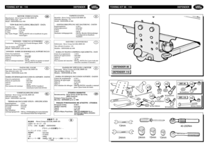 Page 62TOWING KIT 90 / 110 DEFENDER
GB
MOTOR VEHICLE DATA
Manufacturer - Rover Group Ltd (GB), BMW (D)
Official Motor Type - LN
Model - DEFENDER from 1998
TOW BAR INCLUDING BRACKET - DATA
Coupling class  - A 50-X
Approval number  - 0616-0402
D-Value - 17.41 kN
S-Value - 250 kg
Max Trailer Weight  - 3500 kg (NOTE! refer to handbook for gross 
trainweight.)
FAHRZEUGDATEN
Hersteller - Rover Group Limited (GB) BMW (D)
Offizieller Motortyp - LN
Modell - DEFENDER ab 1998
ANHÄNGERKUPPLUNG MIT HALTERUNG - DATEN...