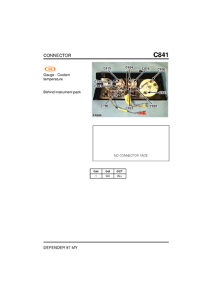 Page 239CONNECTORC841
DEFENDER 97MY
Gauge -Coolant
temperature Behind instrument pack
CavColCCT
1 GU ALL   