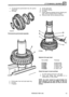 Page 189LT77S MANUAL  GEARBOX 
3. Fit first-second  synchromesh  hub, fork groove 8. Fit first  gear  bush. 
4. Fit circlip.  10. 
Fit circlip. 
uppermost. 
9. Fit 
dummy  bearing. 
11. Check clearance  between dummy bearing  and 
bush. 
Not to  exceed  0,75mm  (0.003in). 
12.  Remove  circlip, dummy  bearing and bush. 
First-second  synchromesh  assembly 
Selective first gear  bush 
Part number Thickness 
FTC2005 30,905/30,955 
FTC2006 30,955/31,005 
FTC2007 31,005/31,055 
FTC2008 31,055/31,105 
FTC2009...