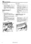 Page 361CHASSIS AND BODY 
Fitting  locking button  Fitting regulator 
5. Secure  the locking  button assembly to the 6. Insert the regulator  operating  arms into the 
door with the two screws.  channels. 
6 Connect 
the operating  rod to the  latch 7 Fit and  tighten  the mounting  panel lower 
mechanism  and secure  with the spring  clip 
screws and tighten  the upper  screws. 
7. Re-seal the weather  protection  sheet and fit 8. Position  the holes  in the  regulator to line-up 
the door  trim, door  pull....