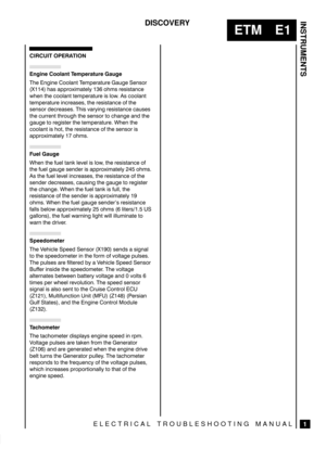 Page 105INSTRUMENTS
1
ETM E1
DISCOVERY
ELECTRICAL TROUBLESHOOTING MANUAL

 	

	
  
 
(% -)-% ..+!-3 %,/%1!341% !4% %-2.1
		 (!2 !//1.7),!3%+8 	 .(,2 1%2)23!-#%
6(%- 3(% #..+!-3 3%,/%1!341% )2 +.6 2 #..+!-3
3%,/%1!341% )-#1%!2%2 3(% 1%2)23!-#% .& 3(%
2%-2.1 $%#1%!2%2 ()2 5!18)- 1%2)23!-#% #!42%2
3(% #411%-3 3(1.4( 3(% 2%-2.1 3. #(!-% !-$ 3(%
!4% 3. 1%)23%1 3(% 3%,/%1!341% (%- 3(%
#..+!-3 )2 (.3 3(% 1%2)23!-#% .& 3(% 2%-2.1 )2
!//1.7),!3%+8 	 .(,2
...