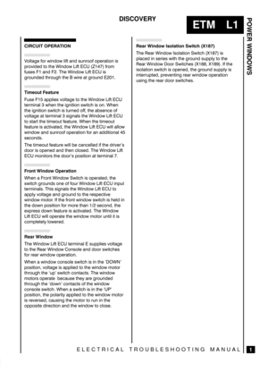 Page 340POWER WINDOWS
1
ETM L1
DISCOVERY
ELECTRICAL TROUBLESHOOTING MANUAL
 
	

0-4$*( )02 7,/07 -,)4 $/ 35/200) 01(2$4,0/ ,3
1206,( 40 4+(  ,/07 ,)4  	 )20.
)53(3 	 $/ 
 +(  ,/07 ,)4  ,3
*205/( 4+205*+ 4+(  7,2( $4 *205/ 
	
# 
# 
53( 	
 $11-,(3 60-4$*( 40 4+(  ,/07 ,)4 
4(2.,/$-  7+(/ 4+( ,*/,4,0/ 37,4&+ ,3 0/  +(/
4+( ,*/,4,0/ 37,4&+ ,3 452/( 0)) 4+( $%3(/&( 0)
60-4$*( $4 4(2.,/$-  3,*/$-3 4+(  ,/07 ,)4 
40 34$24 4+( 4,.(054 )($452(  +(/ 4+( 4,.(054...