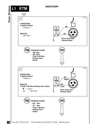 Page 349ELECTRICAL TROUBLESHOOTING MANUA L
L1   ETM
Power Windows
10
DISCOVERY





 #&$# &!

 





 #&$# &!

 

 
 	


 	
 % (
( (
 %
 

M116, M124 Rear
Window Motor


 	


 % (

 	
	

  	

X188, X189 Rear
Window Door
Switch
  % #$ $$% &!
M116, M124 Rear
Window Motor

(Right)
(Left)
(X188, X189 Rear
Window Door
Switch % (
 


 