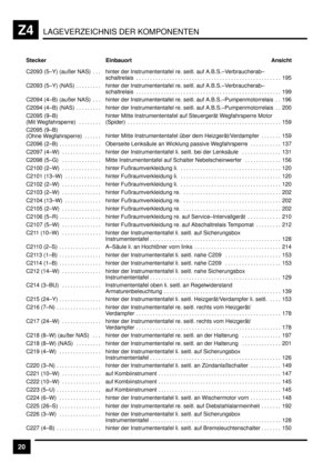 Page 366LAGEVERZEICHNIS DER KOMPONENTENZ4
20
 Einbauort Ansicht Stecker
 
 C2093 (5–Y) (außer NAS) . . .  
 hinter der Instrumententafel re. seitl. auf A.B.S.–Verbraucherab–
schaltrelais 195. . . . . . . . . . . . . . . . . . . . . . . . . . . . . . . . . . . . . . . . . . . . . . . . . . . . 
 
 
C2093  (5–Y)  (NAS) . . . . . . . . .  
 
hinter der Instrumententafel re. seitl. auf A.B.S.–Verbraucherab–
schaltrelais 199. . . . . . . . . . . . . . . . . . . . . . . . . . . . . . . . . . . . . . . . . . . . . . ....