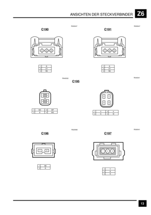 Page 454ANSICHTEN DER STECKVERBINDERZ6
13 C190
1B2UY3RB
)*&
R030047
C191
1B2UY3RB
)*&
R030047
C195
1WS2B3WP4WG1S2N3K4W R040032
&)
*+
R040041
)&
+*
C196
1NB2BR020060
&)
C197
1Y2B3BR030041
)*& 