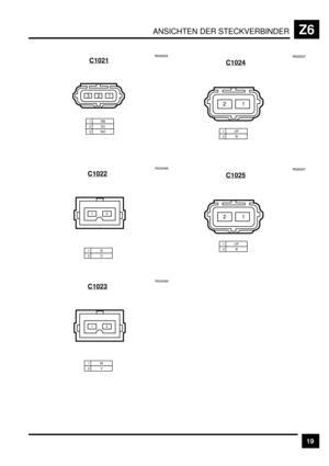 Page 460ANSICHTEN DER STECKVERBINDERZ6
19 C1021
& )*
E*EEE*
1RB2SU3NO
C1022
R020060
1B2O
&)
C1023
R020060
1W2Y
&)
1UP2B
21
E)EE*H
C1024
1UP2B
21
E)EE*H
C1025 
