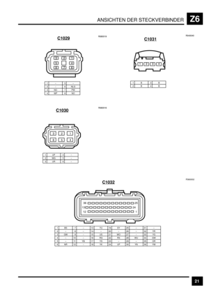 Page 462ANSICHTEN DER STECKVERBINDERZ6
21 C1029
1–2–3NO4WP
5–6 NLG7PW8NO
B+
GHD
EGEE&L
*)&
C1030
1UP2WG3UR
4–5–6–
& ) *
+ B D
EDEE&D
C1031
1B2B3B4B
&)*+
E+EE+E
R360002
1BS2–3GW
7–8–9–
13 YU
4–10 –
14 –15 US16 RG
19 SY20 –21 WO
5–11 Y B17 YS22 RS23 –12 –18 YK24 UP
25 –26 –
29 –30 YN
31 –
27 –32 YR33 YG28 WU34 GW35 OR6NR36 YW
36
13
1225
1 24
C1032 