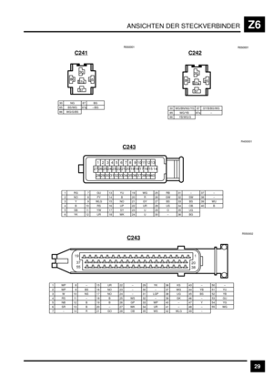 Page 470ANSICHTEN DER STECKVERBINDERZ6
29 C241
30 NG85 BS/WG86 WG/G/BS
87 BG87a –/BGEBEEE&
*E
GD
GHGB
GH
C242
EBEEE&
*E
GD
GHGB
GH
30 WG/BN/NG/YG85 WG/YB86 YB/WG/G
87 GY/B/BG/WG87a –
C243
1RG2NO3Y
7GU8PY9 WLG
13 YU
4B10 RS
14 B15 NO16 UP
19 WG20 R21 GY
5SB11 Y W17 SY22 UR23 U12 UR18 WK24 U
25 RB26 GW
29 O30 –
31 –
27 BS32 SW33 BS28 US34 OB35 UGR4000016YK36 BG
1234
40 39 38 37 36 35 34 33 32 31 30 29 285678910111213
14 15 16 17 18 19 20 21 22 23 24 25 26 27
37 –38 –39 WU40 B
C243
1WP2WP3W
7–
8–9BS
13 B
4RS10...