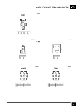 Page 476ANSICHTEN DER STECKVERBINDERZ6
35 C294
1PO2PY3OS4 LGPR040033
+
&
)
*
C298
1–2NK3B
1–2R3WB
23
1
E*EEE+ R030043
&
)*
C2000
EBEEE&
*E
GD
GHGB
GH
85 BK86 WP87 RB30 WP
87a –
C2001
EBEEE&
*E
GD
GHGB
GH
85 YB86 BR87 SB30 WY
87a – 