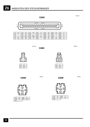 Page 487ANSICHTEN DER STECKVERBINDERZ6
46C2084
1NK2–3–7SU8BG9WR13 WLG4SY10 WS14 WK15 G
16 W
19 NK20 –
21 SG
5SW
11 W O17 G22 SP23 SK
6SR12 –18 W24 SN25 GP
26 BS
29 YK30 NR
31 B27 B32 G33 W28 –34 G35 WR350003
1
1918
35
C2085
1B2WG3NR
)*
&
E*EEEHR030033
&
)*
1B2WG3NR
C2089
30 NG85 B87a –
86 UP87 UP,UPEBEEE&
*E
GD
GHGB
GH
C2090
30 UP85 UP87a –
86 B87 NGEBEEE&
*E
GD
GHGB
GH 