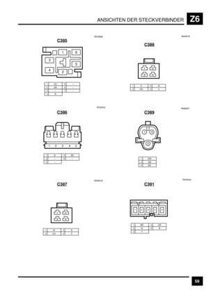Page 500ANSICHTEN DER STECKVERBINDERZ6
59 C385
1GU2GK3–
5–
7–6–
4B
16
5
2 4 3
EHEEEG
C386
1B2–3–
4BS5–R050024
&) * +B
C387
1W2OU3B4P
&)
*+
E+EE&G
C388
1O2OG3B4U
&)
*+
E+EE&G
C389
1GW2GB3BSE*EE)H
&*
)
C391
1BR2N3Y
4GR5BR050026
&)*+B 