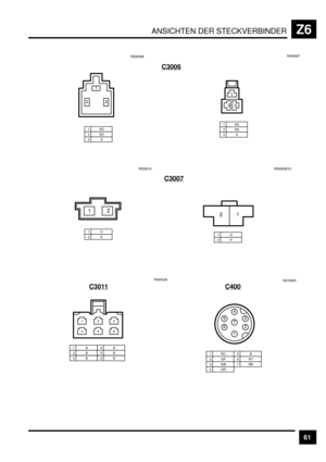 Page 502ANSICHTEN DER STECKVERBINDERZ6
61 C3006
1SG2SN3S
&
)*
E*EEED
1SG2SN3S
)*
&
E*EEEH
C3007
1O2K
2 1
E)EE&)
1O2KE)EE)G E&
21
C3011
1B2B3B
4B5B6BR060028
&
+
)
B
*
D
C400
1RO2GP3GW
5B
7RB6RY
4GR
&
) *D
BH
+
EHEEE* 