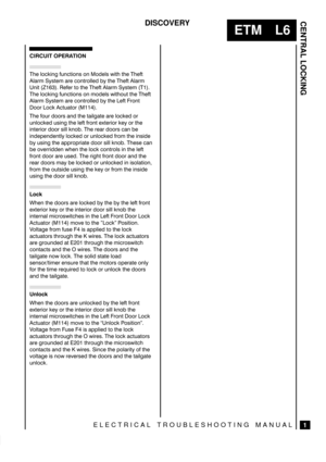 Page 386CENTRAL LOCKING
1
ETM L6
DISCOVERY
ELECTRICAL TROUBLESHOOTING MANUAL

 	

% (+ &*$ #1* 0&+*/ +* +!(/ 3&0% 0% %#0
(.) 5/0) .  +*0.+((! 5 0% %#0 (.)
*&0 	
 #. 0+ 0% %#0 (.) 5/0) 	
% (+ &*$ #1* 0&+*/ +* )+!(/ 3&0%+10 0% %#0
(.) 5/0) .  +*0.+((! 5 0% #0 .+*0
++. +   010+. 		
% #+1. !++./ *! 0% 0&($0 . (+ ! +.
1*(+ ! 1/&*$ 0% (#0 #.+*0 40.&+. 5 +. 0%
&*0.&+. !++. /&(( *+ % .. !++./  * 
&*!,*!*0(5 (+ ! +. 1*(+ ! #.+) 0% &*/&!
5 1/&*$ 0%...