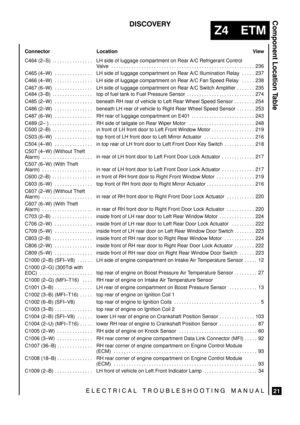 Page 613




	
 

	\


 

Location View
 

Connector
 C464  (2±S) . . . . . . . . . . . . . . . .  LH side of luggage compartment on Rear A/C Refrigerant Control 
Valve 236. . . . . . . . . . . . . . . . . . . . . . . . . . . . . . . . . . . . . . . . . . . . . . . . . . . . . . . . . 
 
C465  (4±W) . . . . . . . . . . . . . . . 
 
LH side of luggage compartment on Rear A/C Illumination Relay 237. . . . .  C466...