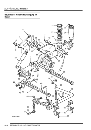 Page 1014AUFHÄNGUNG HINTEN
64-4 BESCHREIBUNG UND FUNKTIONSWEISE
Bauteile der Hinterradaufhängung im 
Detail 