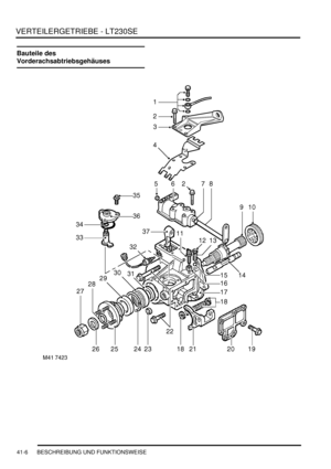 Page 760VERTEILERGETRIEBE - LT230SE
41-6 BESCHREIBUNG UND FUNKTIONSWEISE
Bauteile des 
Vorderachsabtriebsgehäuses 