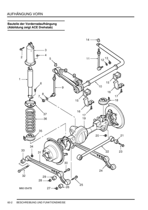 Page 944AUFHÄNGUNG VORN
60-2 BESCHREIBUNG UND FUNKTIONSWEISE
Bauteile der Vorderradaufhängung 
(Abbildung zeigt ACE Drehstab) 