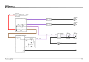 Page 111HORN (S) 
Freelander (LHD)11048
HORN (S )
VWR004170-A-01
-+-+
87A87
86 85 30
C0562-1
0552 (K108)HEADER-EARTH
15 AMPFUSE 6
0017 (K108)HEADER-EARTH
RELAY-HORN (R133)
C0563-1
ALARM ON SWITCH
EARTH (E107)
12 VOLTS
80 AMPLINK 4
HORNALARM CONTROL
C0570-6
C0552-4 C0004-1 C0004-2
C0587-1 C0632-1C0045-1
C1254-4 C1254-3 C0576-8
C0576-4C0017-2 C0003-1 C0003-2
C0723-20C0082-4 C0082-3
C0593-C C0593-G C0593-B
C0723-13 C0192-2
C0430-5 C0574-2
C0587-2SJ30SJ1
HORN-RH (L103)HORN-LH (L102)
HORN-RH (S340)SWITCH- BATTERY...