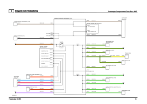 Page 17POWER DISTRIBUTION 
Passenger Compartment Fuse Box - NAS
Freelander (LHD)16
1
Passenger Compartment Fuse Box - NAS
VWR004260-A-05
87A87
86 85 30
REAR FOG REQUESTALARM LED SEATBELT WARNING LAMP
DOOR OPEN WARNING LAMPREAR WIPER REQUEST
COUTESY LAMP DELAYHAZARD RELAY COILBRAKE WARNING LAMP
OIL PRESSURE SENSE
WARNING (R141) RELAY HAZARD
RH INDICATORLH INDICATOR
C0581-2 C0575-7
C0580-9 C0581-3
C0582-8
C0091-1C0233-4 C0233-12
C0592-BC0592-F C0593-J C0593-F
C0592-J C0593-A
C0593-D
C0473-1 C0498-1 C0499-1...