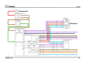 Page 35WINDOWS 
Tail Door
Freelander (LHD)34
5
WINDOWS
Tail Door
VWR004380-A-01
87A87
86 85 3087A87
86 85 30
-+
-+
-+
-+
IN2 IN1
2A 2B
1
POS4-CRANKPOS3-IGN POS2-AUX
JHGFED CB A
FUSE 815 AMPLINK 360 AMPS
GROUND
POWERSIGNAL
LINK 480 AMPS
EARTH (E107)
C0563-1
WI PE INTREA RTWIN DOWN
TW IN U P
FUSE 14 FUSE 315 AMP 20 AMP
12 VOLTS
ROOF SW C ONTROL1E3 OHMS
1E3 OHMS
TAIL WIN UP8 AMPTAIL WIN DOWN
C0587-1
C0588-3
C0593-C C0593-H
C0593-B C0028-1C0028-5C0571-3 C0574-2
C0583-3
C0583-2
C0122-8 C0386-8 C0144-4 C0385-4...