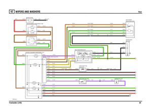 Page 83WIPERS AND WASHERS 
Rear
Freelander (LHD)82
42
WIP ERS AND  WASHERSRear
VWR004400-A-01
IN2 IN1
2A 2B
1
POS4-CRANKPOS3-IGN POS2-AUX
21
87A87
86 85 30
3
1
2
OFFON
G
FED CB A
5 AMPFUSE 1415 AMPFUSE 8
C0563-1
EARTH (E107)
12 VOLTS
REVERSE
FORWARD
SCREEN SENSEONOFF
10 AMPFUSE 30
15 AMPFUSE 1
60 AMPLINK 380 AMPLINK 4
C0551-8
C0386-6 C0122-6 C0616-1 C0122-2 C0386-2 C0616-2 C0428-23
C0428-13C0497-1C0285-9 C0285-7 C0497-2
C0583-2C0428-10
C0428-11 C0028-5
C0588-3
C0593-H C0574-2
C0571-3
C0028-1C0028-2
C0588-2...