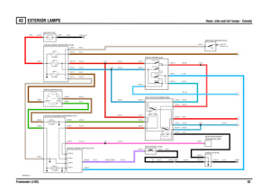 Page 93EXTERIOR LAMPS 
Head, side and tail lamps - Canada
Freelander (LHD)92
43
EXTE RIOR LAMPS
Head, side and tail lamps - Canada
VWR004580-A-01
87A87
8685 30
87A87
8685 30
IN2 IN1
2A 2B
1
POS4-CRANKPOS 3 -I G N POS 2 - AU X
21
2
13 2
13
2
1
FLASH (Y166)DIP/MAIN (Y167) HEADLAMPS (Y165) SIDE LAMPS (Y164)
FIXINGS (E110)EARTH VIA
D C
15 AMPFUSE 1
C0562-1
15 AMPFUSE 8LINK 360 AMP
A
B
LINK 1240 AMP
12 VOLTS
LINK 9
EARTH (E107)
40 AMP
C0041-3
C0041-6
C0041-5C0041-1
C0041-2 C0041-4C0187-1
C0581-2
C0592-CC0575-7...