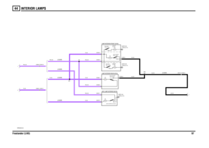 Page 98INTERIOR LAMPS 
Freelander (LHD)9744
VWR004230-A-02
2121
2
1
21
32
1
P
(5 DOOR)
SWITCH INTERIOR LAMP (S253)
(3 DOOR) (5 DOOR)
(5 DOOR)
(3 DOOR)
LJ
10 WATT 10 WATT
10 WATT
LAMP 1 (S253)SWITCH INTERIOR
LAMP 2 (S253)SWITCH INTERIOR
LAMP-RH (S254) SWITCH MAPLAMP-LH (S254)SWITCH MAP
LH (B108) LAMP MAP10 WATT
FIXING (E110)EARTH VIAFIXING (E110)EARTH VIA
RH (B107)LAMP MAP10 WATT
FIXING (E110)EARTH VIA
C0355-3
C0355-4C0355-1
C0356-3C0610-3 C0084-3 C0084-2 C0610-2
C0084-1 C0610-1
C0357-1
C0357-3 C0356-1...