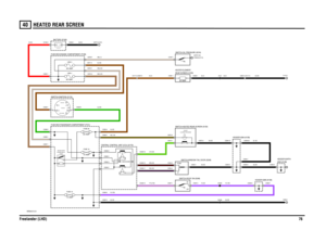 Page 77HEATED REAR SCREEN 
Freelander (LHD)7640
HEATED REAR SCREEN
VWR004151-A-01
87A
87
86 85 30
- +- +
IN2 IN1
2A 2B
1
POS4-CRANKPOS3-IGN POS2-AUX
2121
3
1
2
OFF ON
10 AMPFUSE 16
UPDOWN
FIXINGS (E110) EARTH VIA
C0563-1
15 AMPFUSE 18
60 AMPLINK 3
EARTH (E107)
12 VOLTS
80 AMPLINK 4
20 AMPFUSE 26
1.2 WATTILLUMINATION (B126)ON/OFF
(R138) SCREEN RELAYHEATED REAR20 AMP
C1413-1
C0294-1C0294-20
C0294-5 C0294-15
C0550-3 C0294-4
C0428-11 C0354-4 C0428-10 C0354-3
C0354-1
C0580-5C0497-2C0285-7 C0285-9 C0497-1 C0428-13...