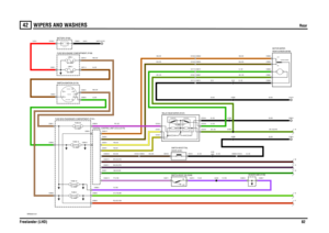 Page 83WIPERS AND WASHERS 
Rear
Freelander (LHD)82
42
WIP ERS AND  WASHERSRear
VWR004401-A-01
IN2 IN1
2A 2B
1
POS4-CRANKPOS3-IGN POS2-AUX
21
3
1
2
87A
87
86 85 30
87A87 86 85
30
C1964-1 C0560-1 C1413-1
OFF ON
F E D C B A
10 AMPFUSE 1615 AMPFUSE 18
EARTH (E107)
12 VOLTS
REVERSE
FORWARD
SCREEN SENSEONOFF
10 AMPFUSE 38
15 AMPFUSE 3
60 AMPLINK 380 AMPLINK 4
C0608-6 C0122-6 C0616-1 C0122-2 C0608-2 C0616-2 C0428-23
C0428-13C0497-1C0285-9 C0285-7 C0497-2
C0580-5C0428-10
C0428-11 C0028-5
C0588-3 C0593-HC0574-2
C0571-3...
